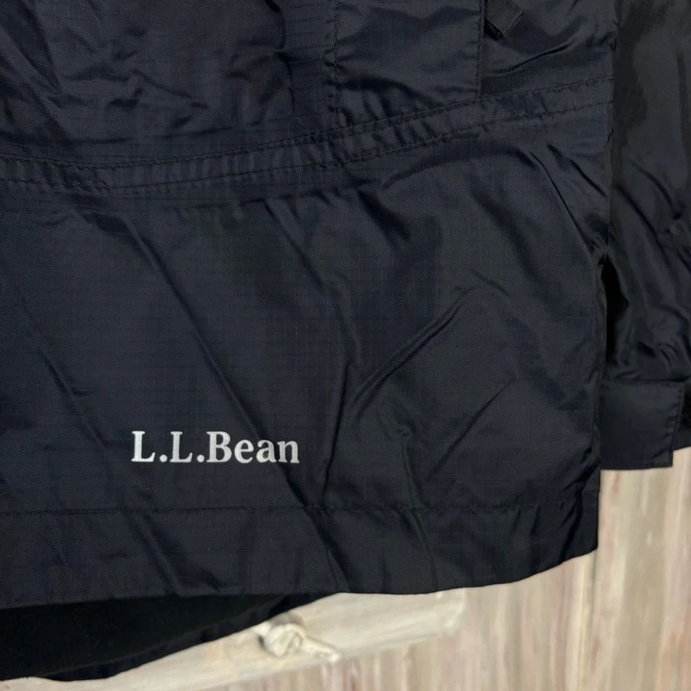 L.L. Bean Black Hooded Trail Model Jacket Reflective Stripe Kids M 10-12 #248055